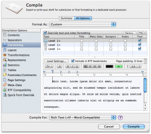 Scrivener Compile Levels Edit